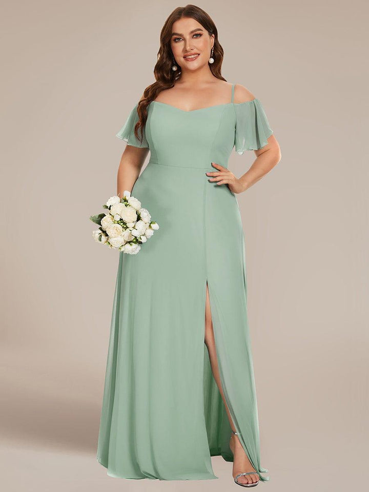 pretty REYA|Plus Size Cold Shoulder Formal Bridesmaid Dress with Side Slit