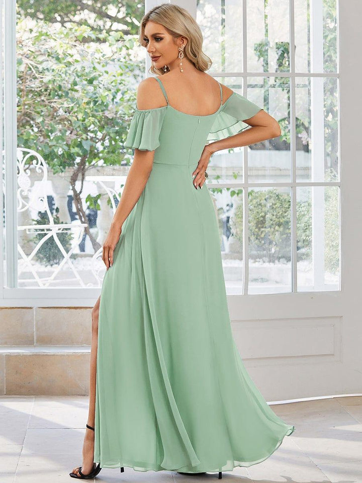 ever REYA|Cold Shoulder High Slit Chiffon Wedding Guest Dress