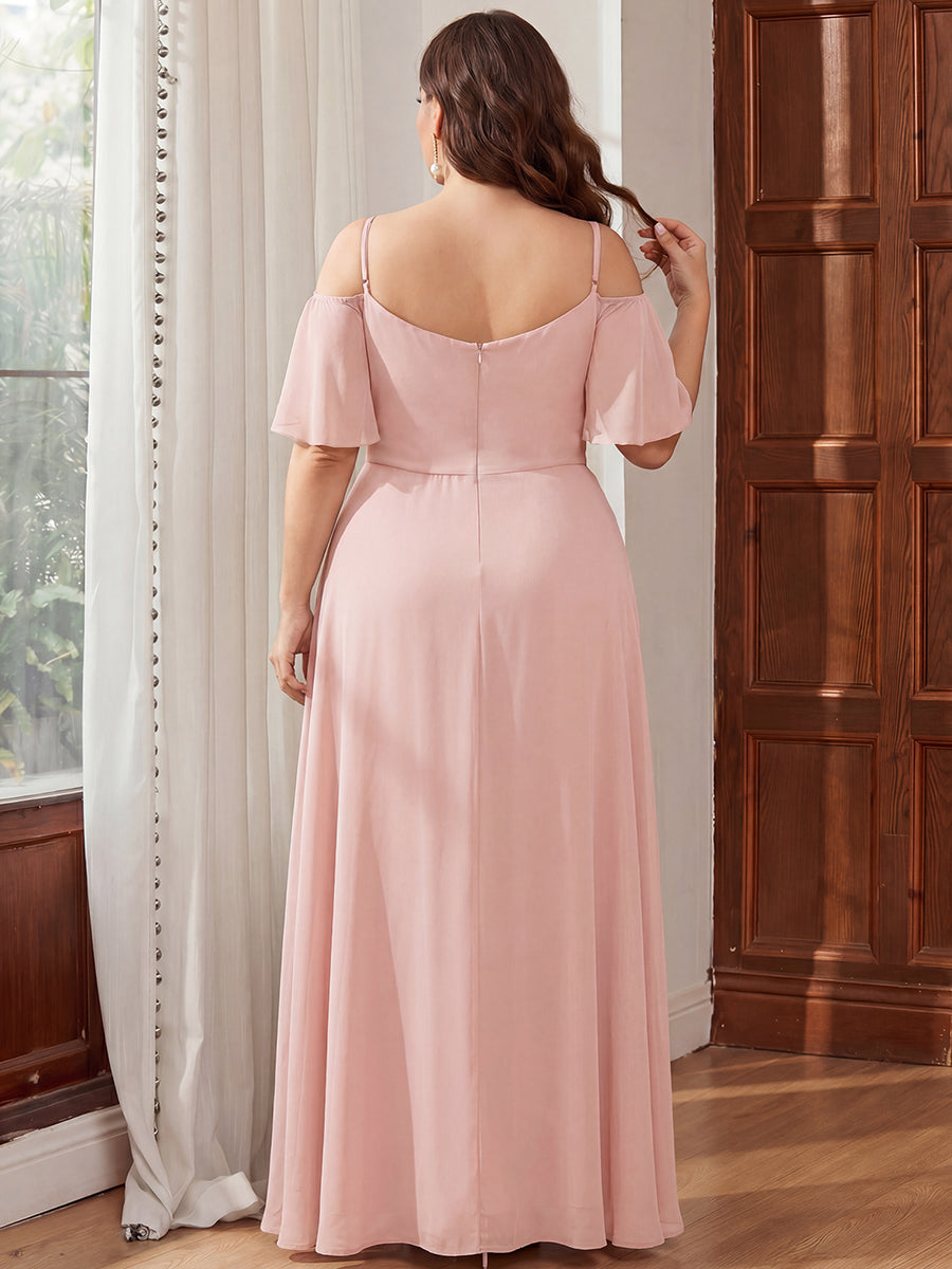 pretty REYA|Plus Size Cold Shoulder Formal Bridesmaid Dress with Side Slit