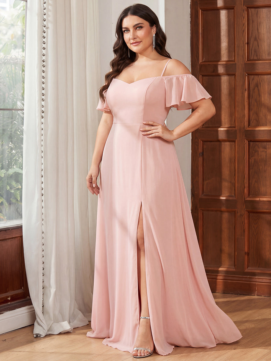 pretty REYA|Plus Size Cold Shoulder Formal Bridesmaid Dress with Side Slit