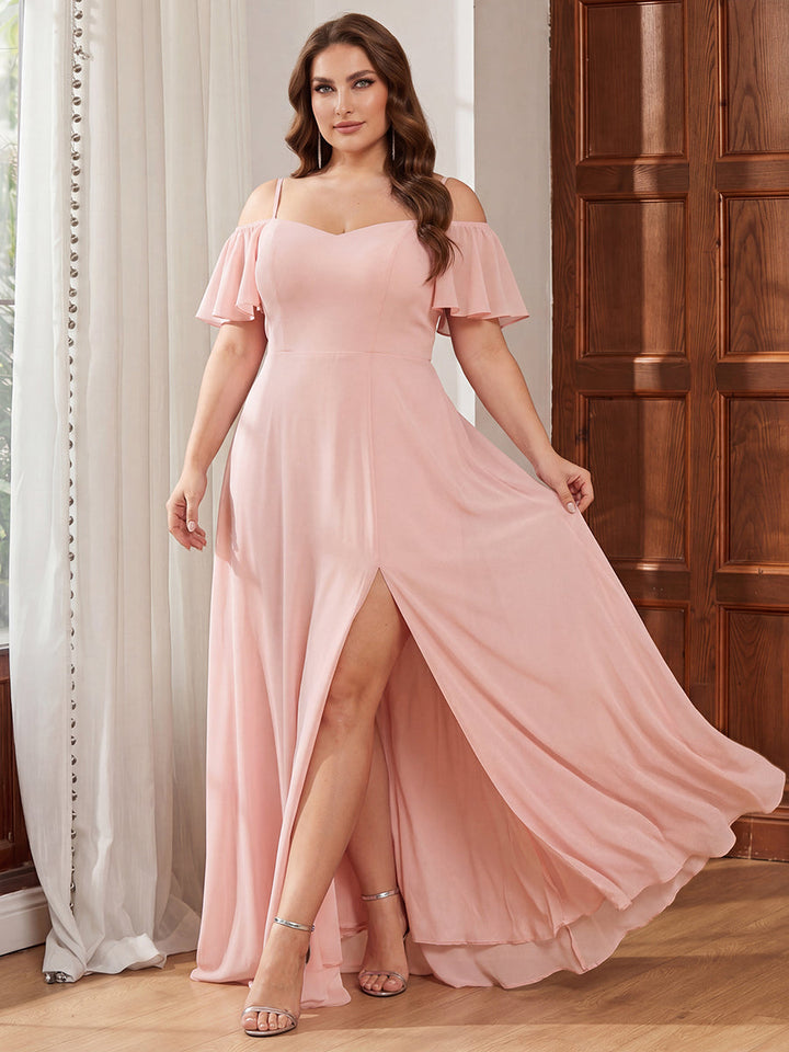 pretty REYA|Plus Size Cold Shoulder Formal Bridesmaid Dress with Side Slit