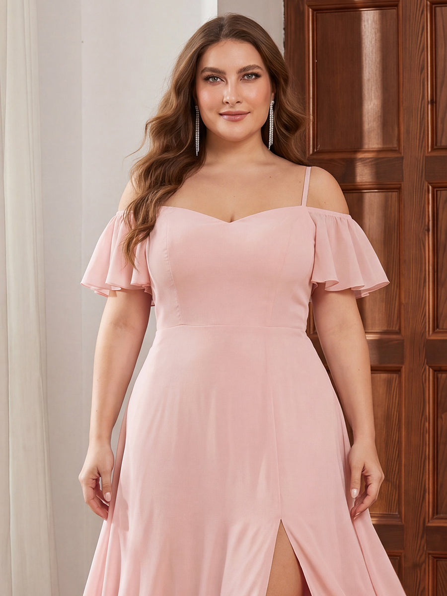pretty REYA|Plus Size Cold Shoulder Formal Bridesmaid Dress with Side Slit