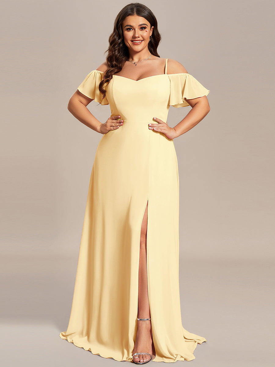pretty REYA|Plus Size Cold Shoulder Formal Bridesmaid Dress with Side Slit