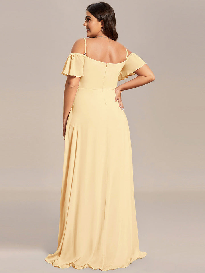 pretty REYA|Plus Size Cold Shoulder Formal Bridesmaid Dress with Side Slit