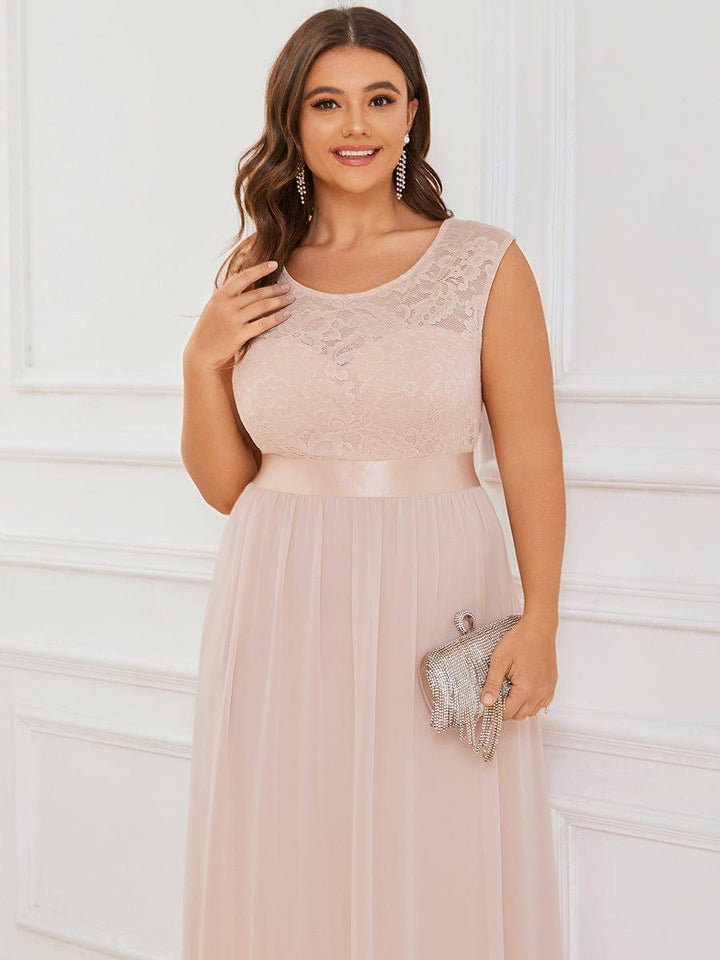 Classic Round Neck V Back Lace Bodice Bridesmaid Dress