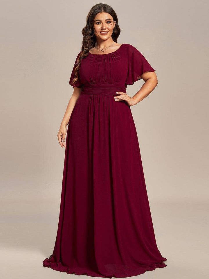 pretty KIMORA|Plus Size Printed Chiffon Pleated Maxi Wedding Guest Dress
