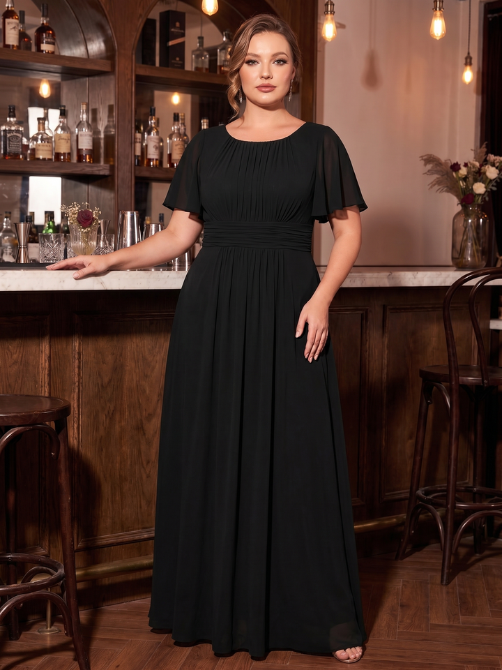 pretty KIMORA|Plus Size Simple Chiffon Pleated A-Line Bridesmaid Dress