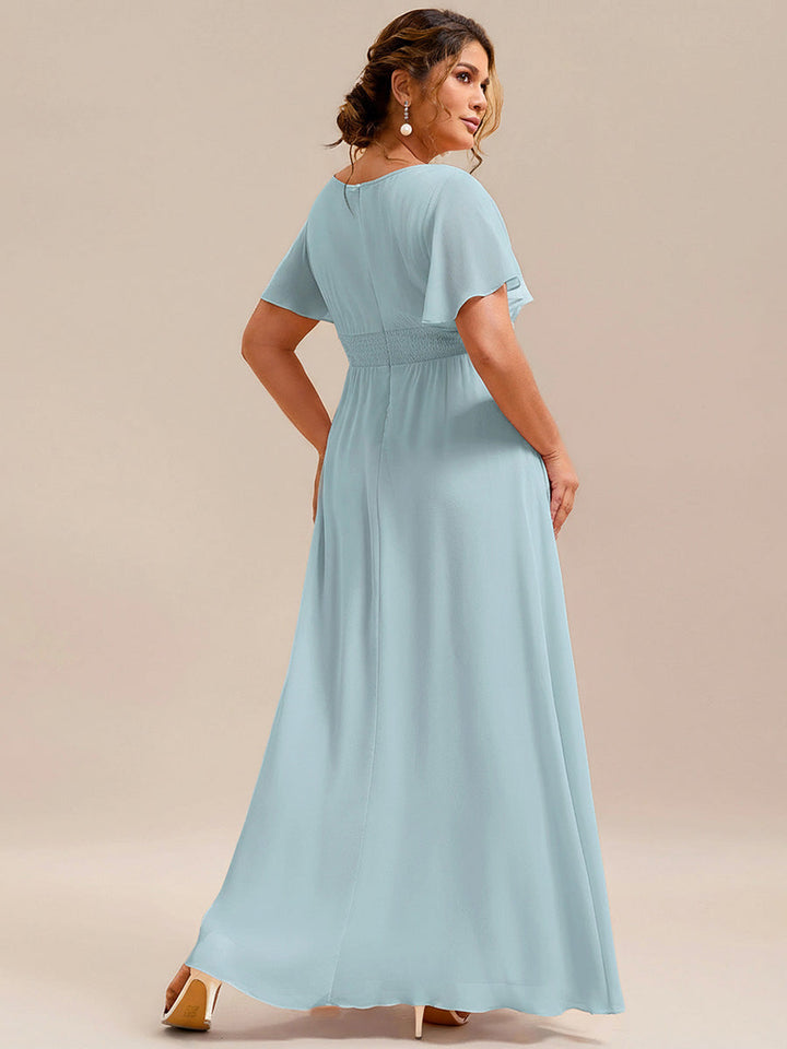 pretty KIMORA|Plus Size Printed Chiffon Pleated Maxi Wedding Guest Dress