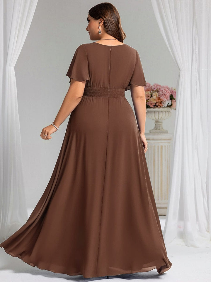 pretty KIMORA|Plus Size Simple Chiffon Pleated A-Line Bridesmaid Dress