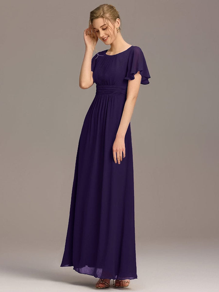 ever KIMORA|Simple Chiffon Pleated A-Line Bridesmaid Dress