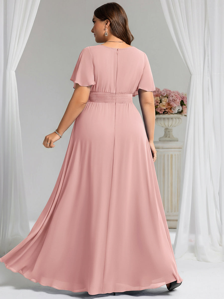 pretty KIMORA|Plus Size Simple Chiffon Pleated A-Line Bridesmaid Dress