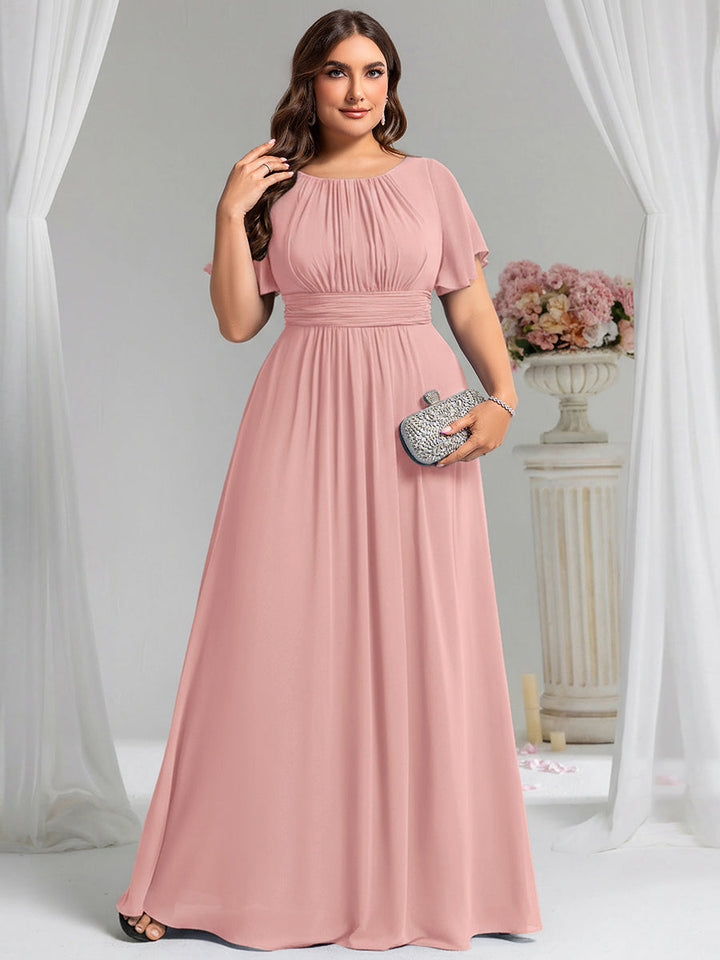 pretty KIMORA|Plus Size Simple Chiffon Pleated A-Line Bridesmaid Dress
