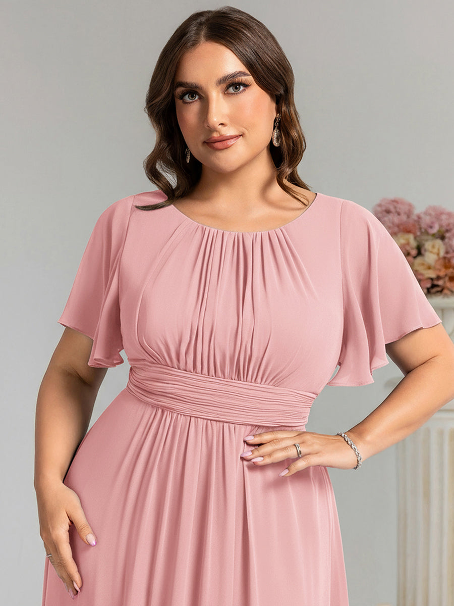 pretty KIMORA|Plus Size Simple Chiffon Pleated A-Line Bridesmaid Dress