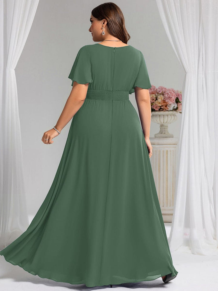pretty KIMORA|Plus Size Printed Chiffon Pleated Maxi Wedding Guest Dress