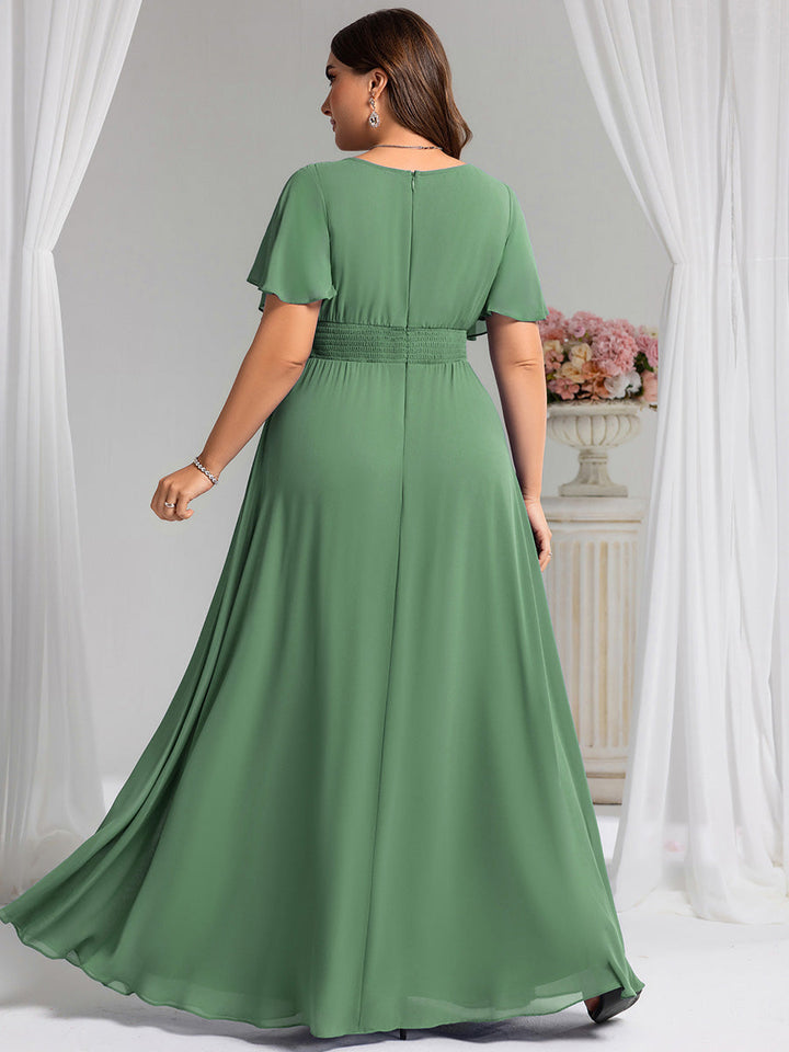 pretty KIMORA|Plus Size Printed Chiffon Pleated Maxi Wedding Guest Dress