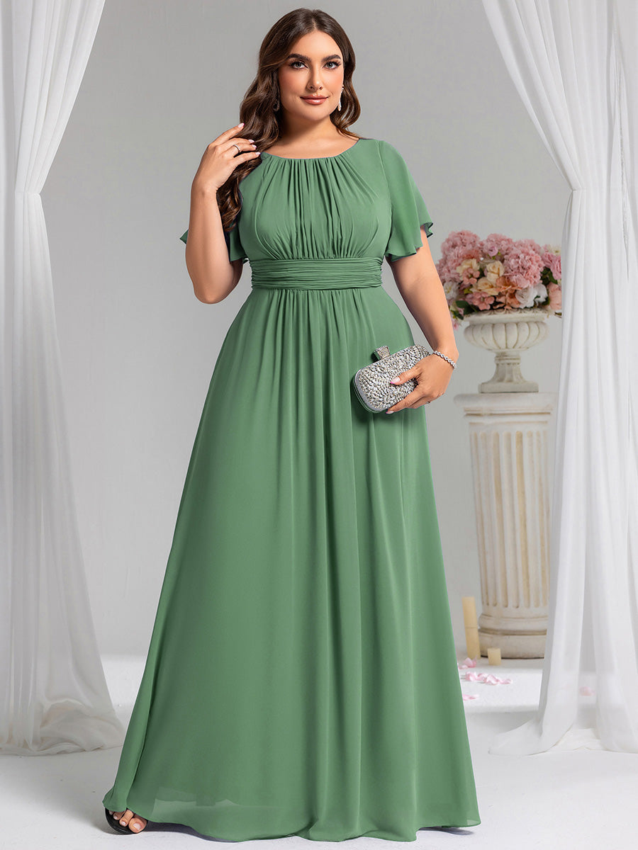 pretty KIMORA|Plus Size Simple Chiffon Pleated A-Line Bridesmaid Dress