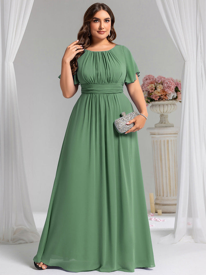 pretty KIMORA|Plus Size Simple Chiffon Pleated A-Line Bridesmaid Dress