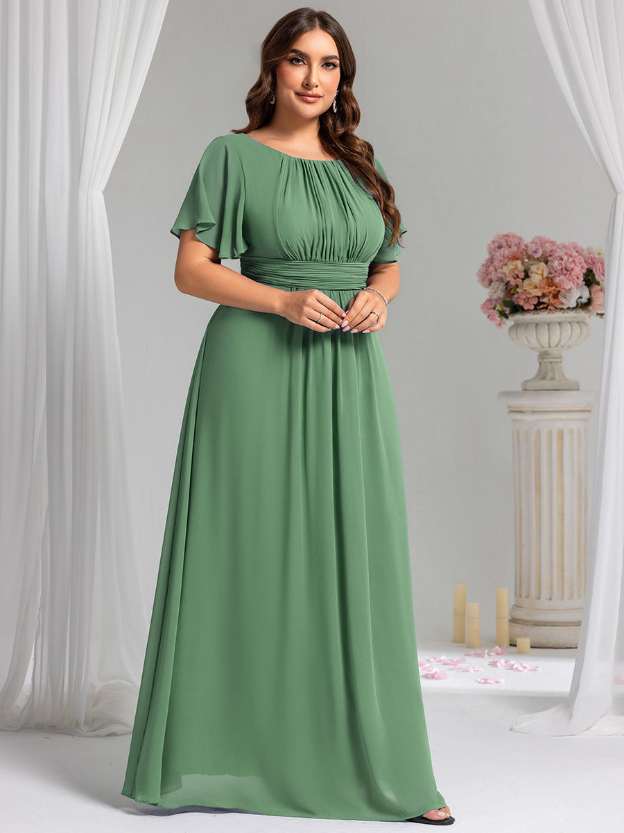 pretty KIMORA|Plus Size Simple Chiffon Pleated A-Line Bridesmaid Dress