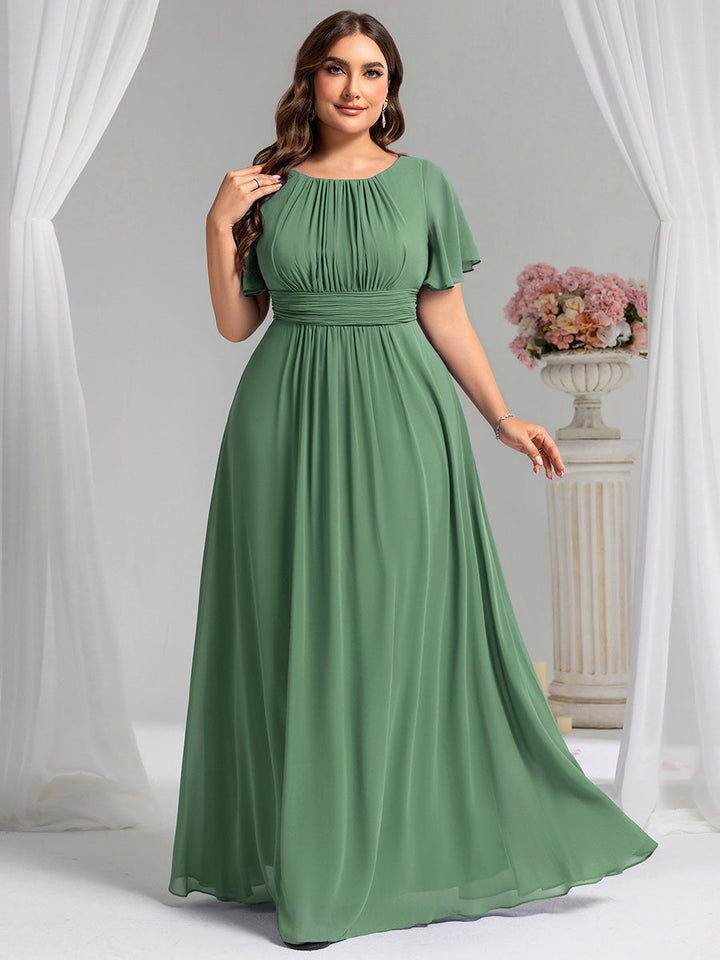pretty KIMORA|Plus Size Printed Chiffon Pleated Maxi Wedding Guest Dress