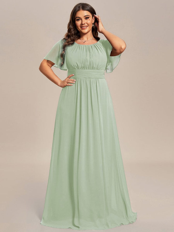 pretty KIMORA|Plus Size Printed Chiffon Pleated Maxi Wedding Guest Dress