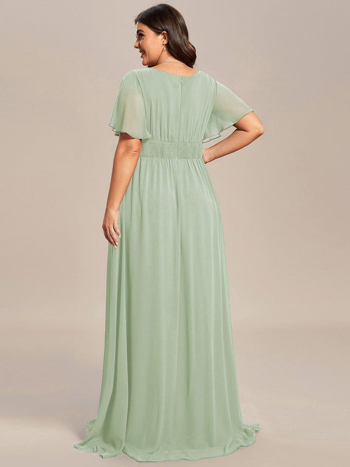 pretty KIMORA|Plus Size Printed Chiffon Pleated Maxi Wedding Guest Dress