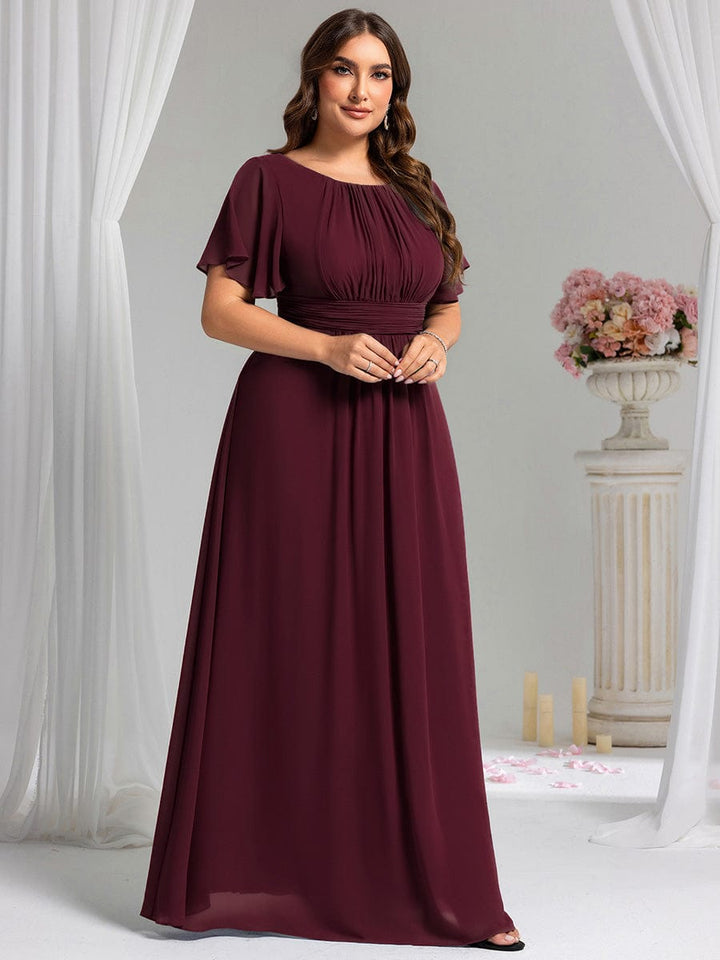 pretty KIMORA|Plus Size Printed Chiffon Pleated Maxi Wedding Guest Dress