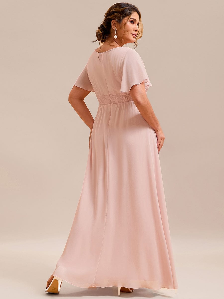 pretty KIMORA|Plus Size Printed Chiffon Pleated Maxi Wedding Guest Dress