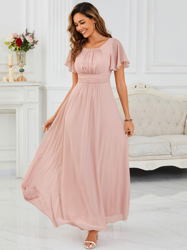ever KIMORA|Simple Chiffon Pleated A-Line Bridesmaid Dress