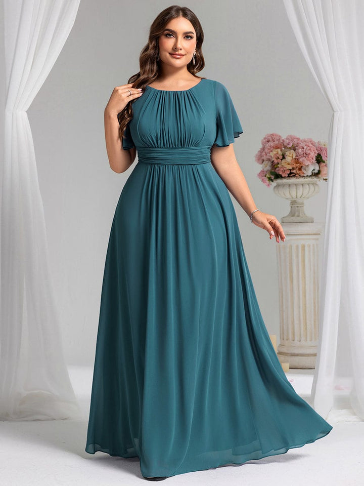 pretty KIMORA|Plus Size Printed Chiffon Pleated Maxi Wedding Guest Dress