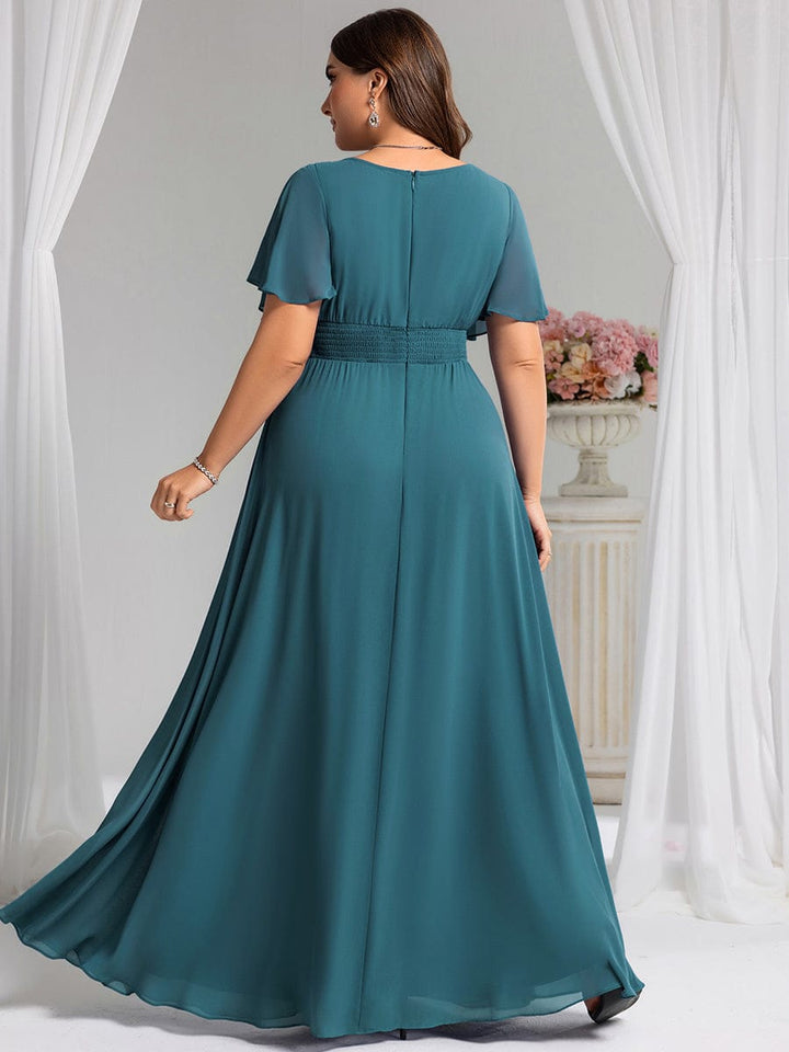 pretty KIMORA|Plus Size Printed Chiffon Pleated Maxi Wedding Guest Dress