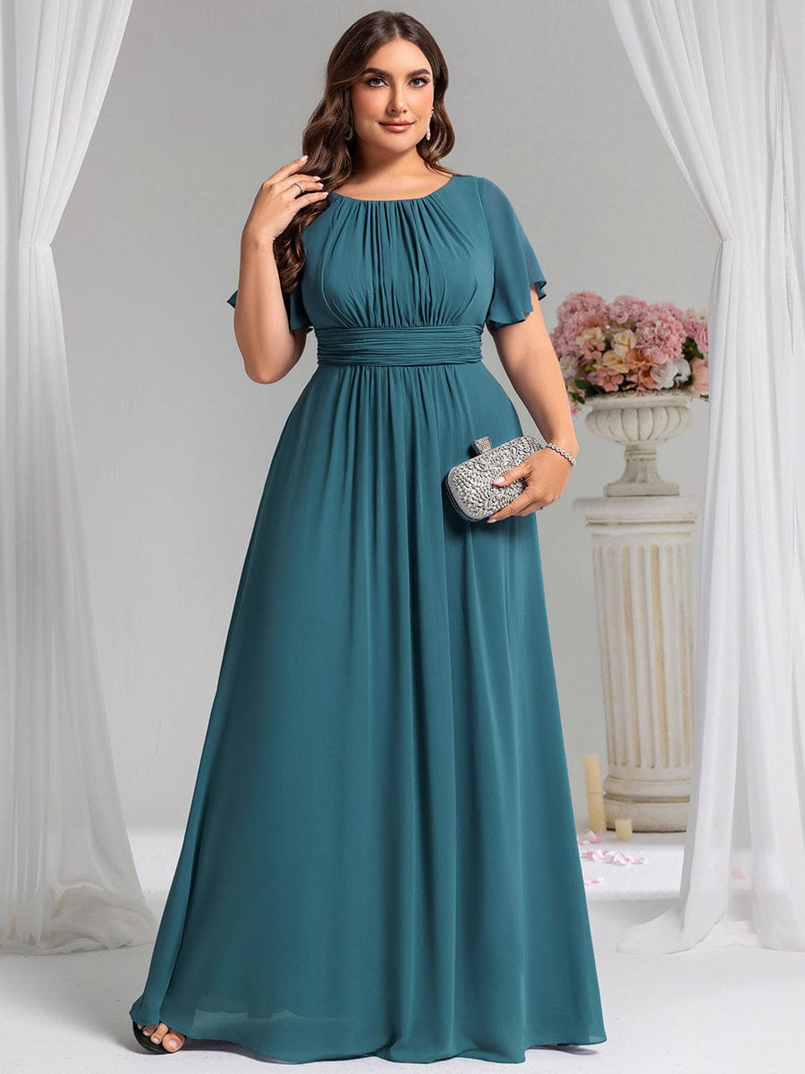 pretty KIMORA|Plus Size Printed Chiffon Pleated Maxi Wedding Guest Dress