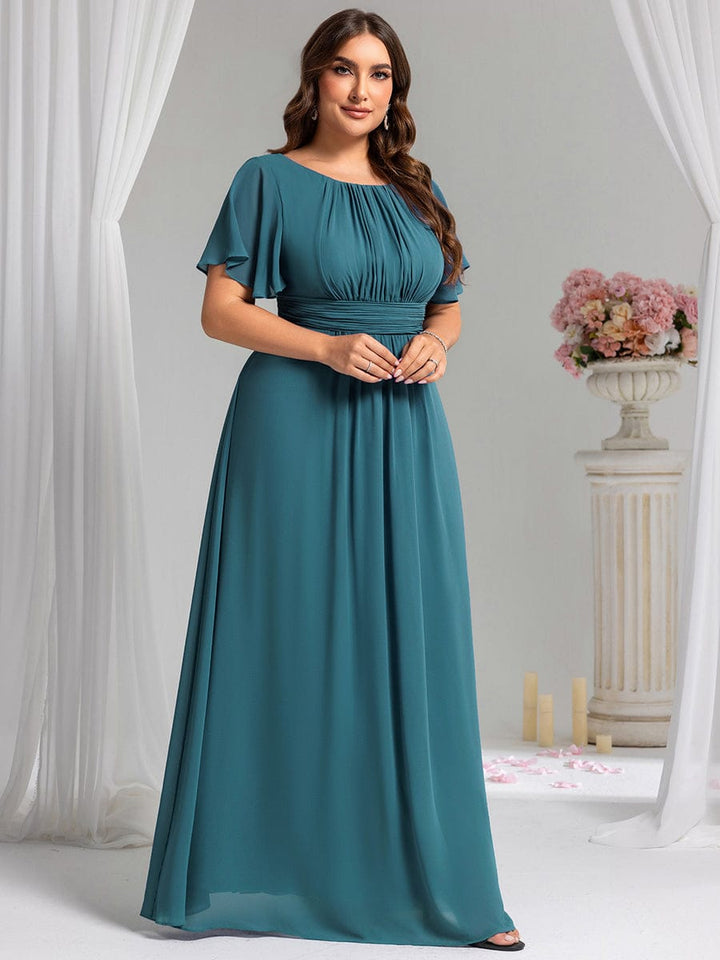 pretty KIMORA|Plus Size Printed Chiffon Pleated Maxi Wedding Guest Dress