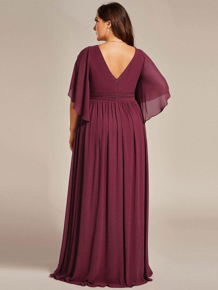 pretty ELYAN|Plus Size Printed Half Sleeve Pleated A-Line Chiffon Wedding Guest Dress