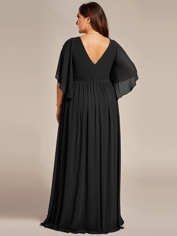 pretty ELYAN|Plus Size Printed Half Sleeve Pleated A-Line Chiffon Wedding Guest Dress