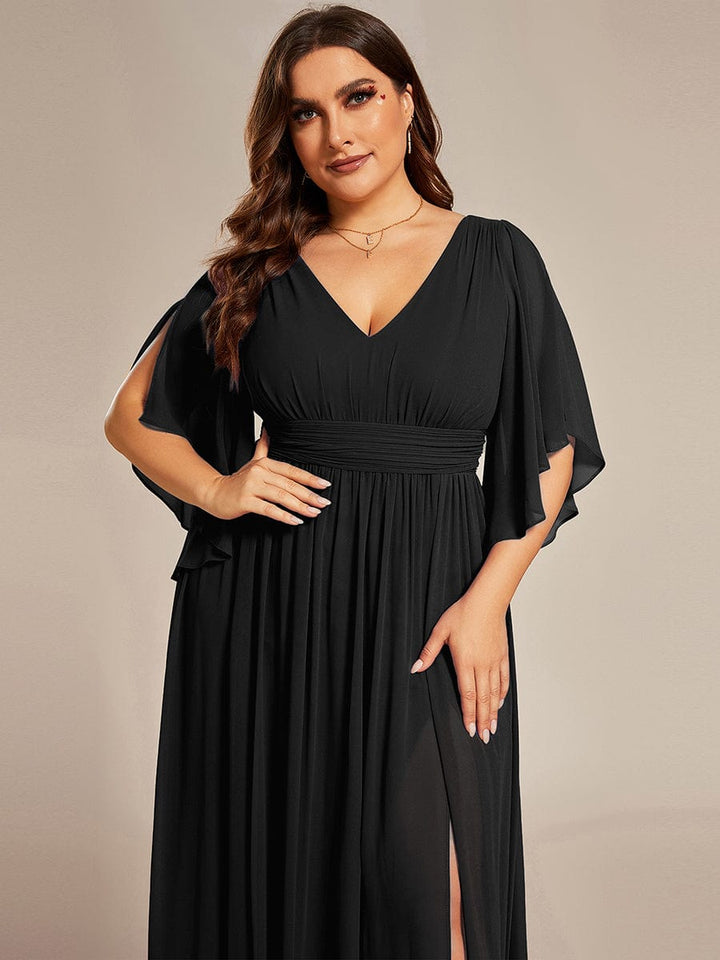 pretty ELYAN|Plus Size Printed Half Sleeve Pleated A-Line Chiffon Wedding Guest Dress