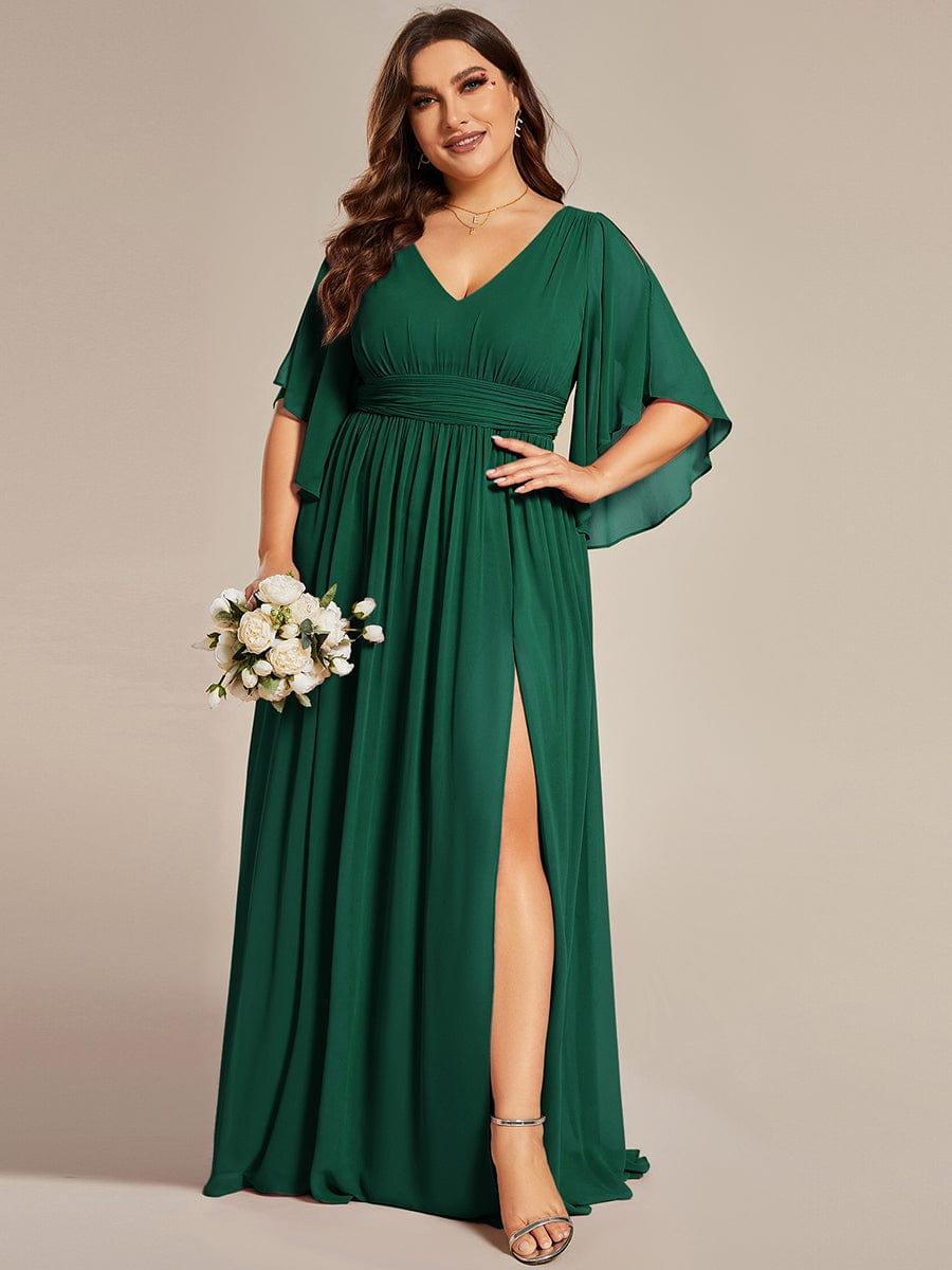 pretty ELYAN|Plus Size Printed Half Sleeve Pleated A-Line Chiffon Wedding Guest Dress