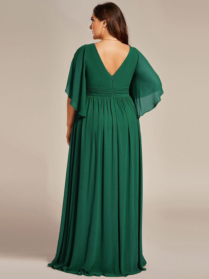 pretty ELYAN|Plus Size Printed Half Sleeve Pleated A-Line Chiffon Wedding Guest Dress