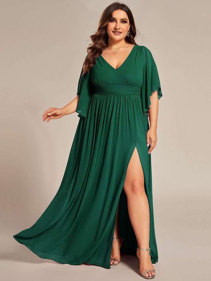pretty ELYAN|Plus Size Printed Half Sleeve Pleated A-Line Chiffon Wedding Guest Dress