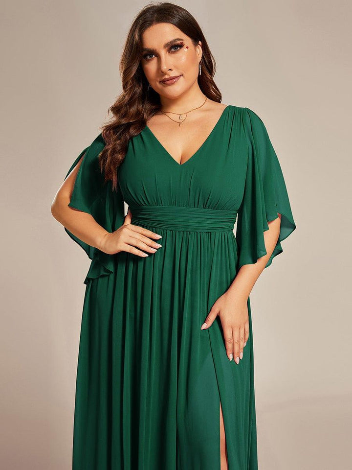 pretty ELYAN|Plus Size Printed Half Sleeve Pleated A-Line Chiffon Wedding Guest Dress
