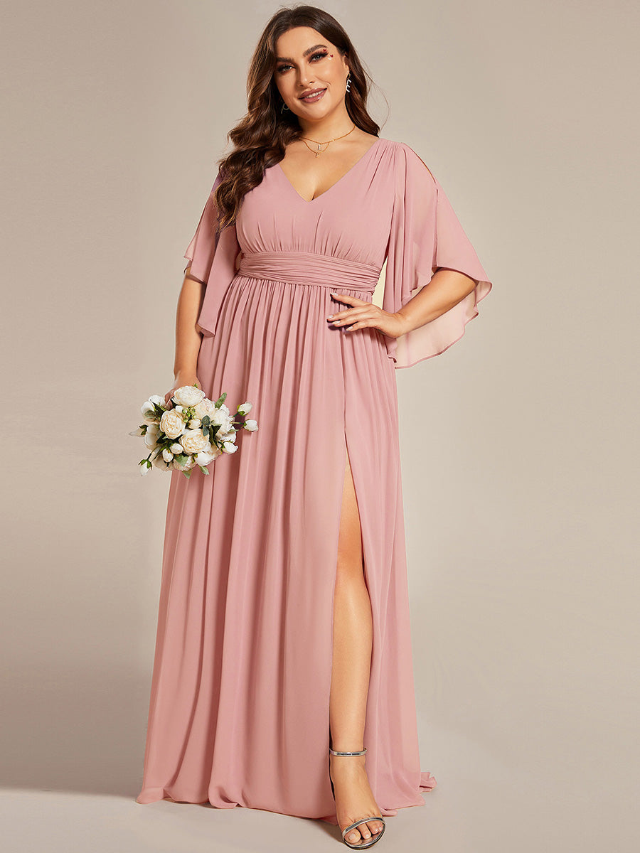 pretty ELYAN|Plus Size Printed Half Sleeve Pleated A-Line Chiffon Wedding Guest Dress