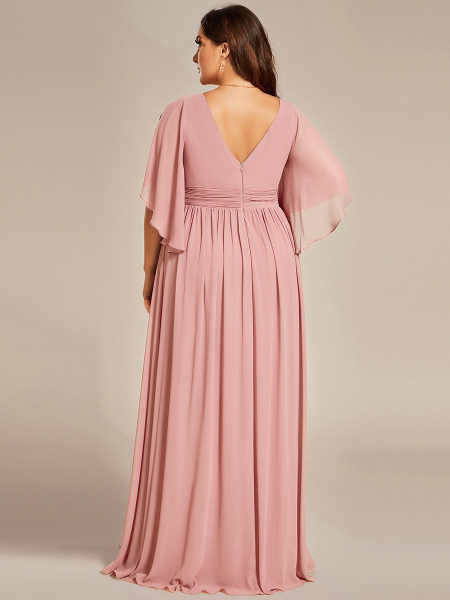 pretty ELYAN|Plus Size Half Sleeve Pleated A-Line V-Neck Chiffon Bridesmaid Dress