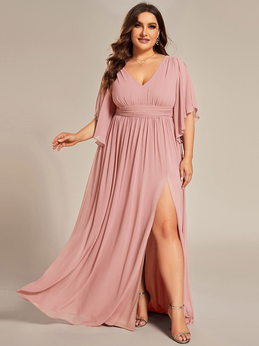 pretty ELYAN|Plus Size Printed Half Sleeve Pleated A-Line Chiffon Wedding Guest Dress