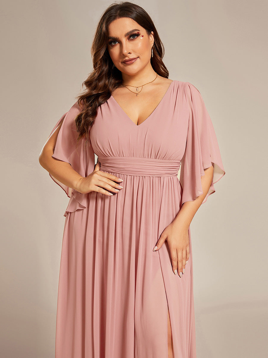 pretty ELYAN|Plus Size Half Sleeve Pleated A-Line V-Neck Chiffon Bridesmaid Dress
