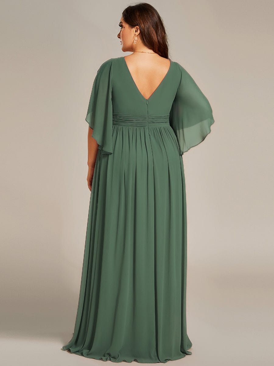pretty ELYAN|Plus Size Printed Half Sleeve Pleated A-Line Chiffon Wedding Guest Dress