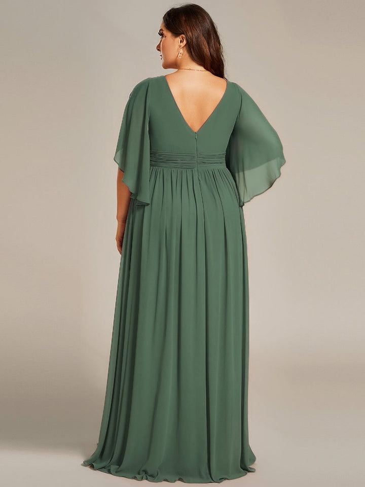 pretty ELYAN|Plus Size Printed Half Sleeve Pleated A-Line Chiffon Wedding Guest Dress