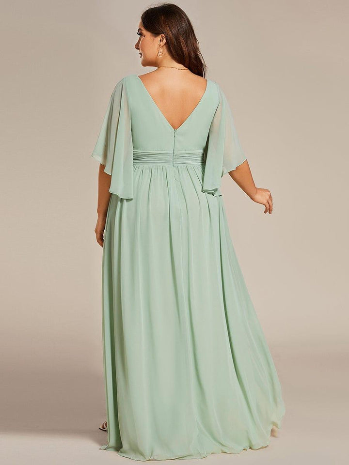 pretty ELYAN|Plus Size Printed Half Sleeve Pleated A-Line Chiffon Wedding Guest Dress
