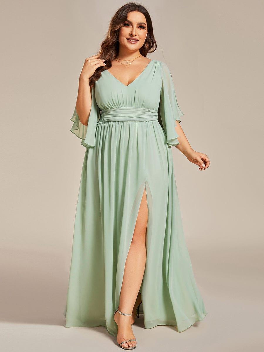 pretty ELYAN|Plus Size Printed Half Sleeve Pleated A-Line Chiffon Wedding Guest Dress