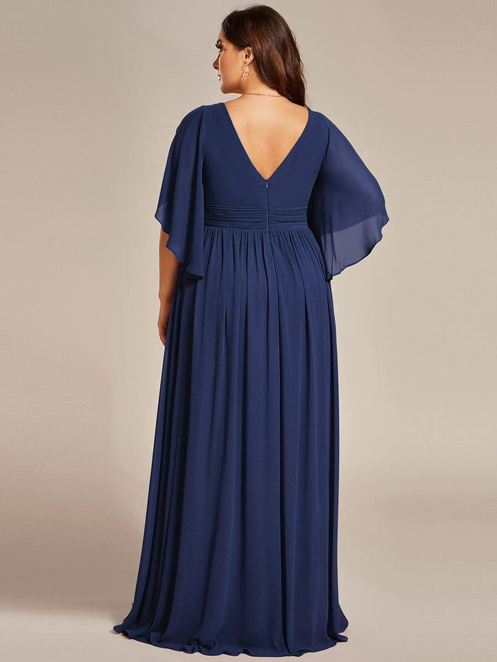 pretty ELYAN|Plus Size Printed Half Sleeve Pleated A-Line Chiffon Wedding Guest Dress
