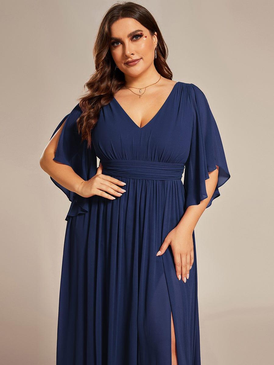 pretty ELYAN|Plus Size Printed Half Sleeve Pleated A-Line Chiffon Wedding Guest Dress
