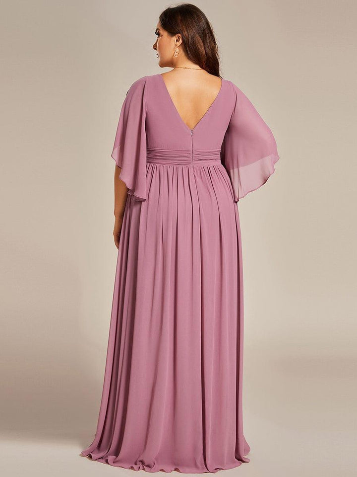 pretty ELYAN|Plus Size Printed Half Sleeve Pleated A-Line Chiffon Wedding Guest Dress